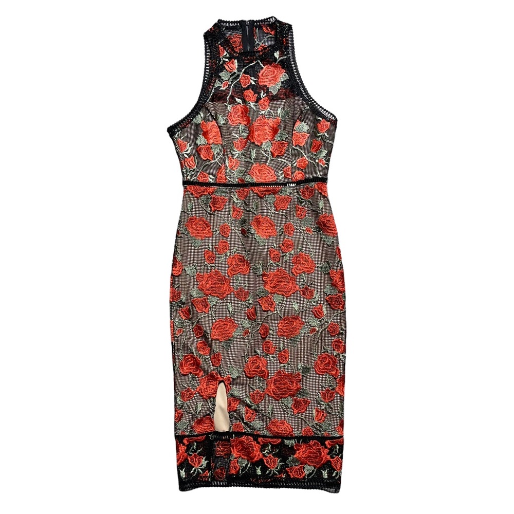 Gianni Bini Black and Red Rose Midi Dress